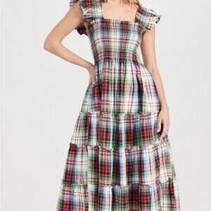 Hill House Ellie Nap Dress in White with Red, Green, and Blue Tartan - Tags On